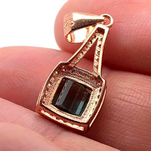 Blue Tourmaline 1.75ct Rose Gold Finish Solid 925 Sterling Silver Pendant - Picture 3 of 7